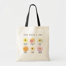 Bolsa Tote Deus Diz Que Eu Sou Afirmação Pastel Floral