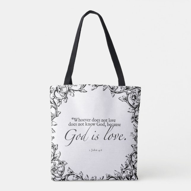 Bolsa Tote Deus é amor, Bíblia, aspas. (Verso)