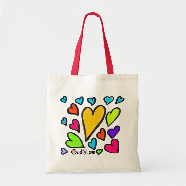 Bolsa Tote Deus é Amor com Corações (Frente)