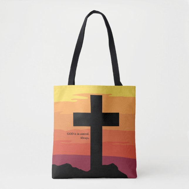 Bolsa Tote Deus Está No Controle. Jesus, Cruz, Bíblia, Religi (Frente)