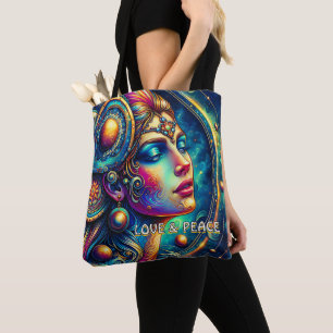 Bolsa Tote Deusa Cabeça Colorida à Volta de Joias Marcha -