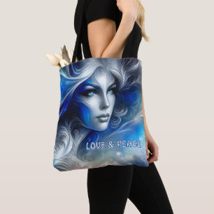 Bolsa Tote Deusa Celestial White Blue Head Fevereiro -