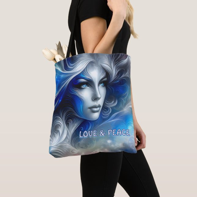 Bolsa Tote Deusa Celestial White Blue Head Fevereiro - (Close Up)