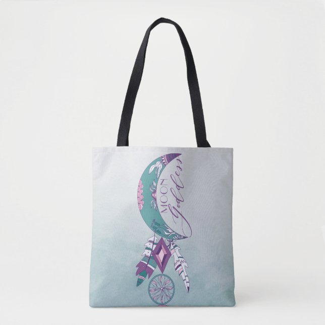 Bolsa Tote Deusa da Lua Teal Boho Dreamcatcher Design cigano (Frente)