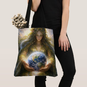 Bolsa Tote Deusa Gaia Segurando Gentilmente o Planeta Terra