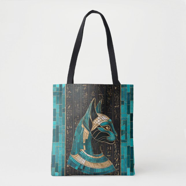 Bolsa Tote Deusa Gato Egípcia Bastet - Arte Mosaica (Frente)