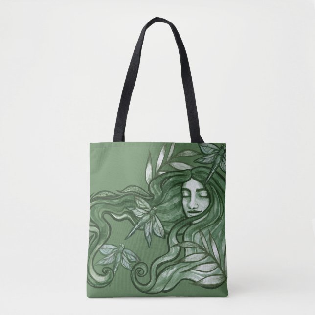 Bolsa Tote Deusa Libélula Verde Arte Libélulas (Frente)