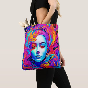 Bolsa Tote Deusa Neon com Cabelo Cósmico Fluindo