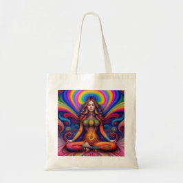 Bolsa Tote Deusa Psicodélica Meditação Arte Arco-Íris