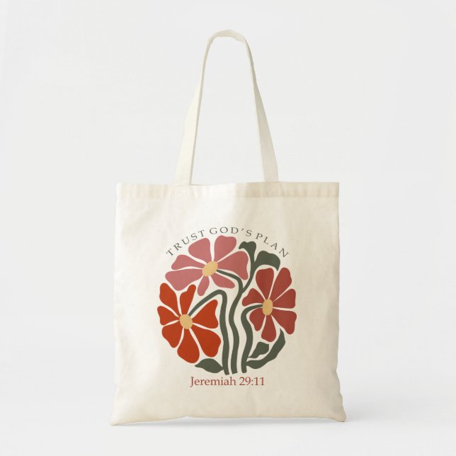 Bolsa Tote Deuses confiantes planejam Bíblia Verse Wildflower (Frente)
