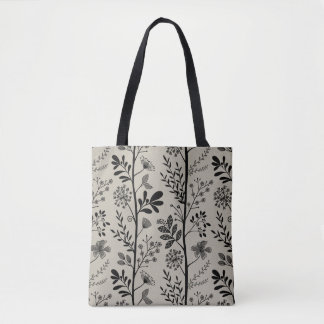 Bolsa Tote Devaneio Elegante do Jardim Silhueta Floral Preta