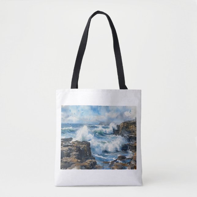 Bolsa Tote Devils Churn Ondas Contra Rochas,  (Frente)