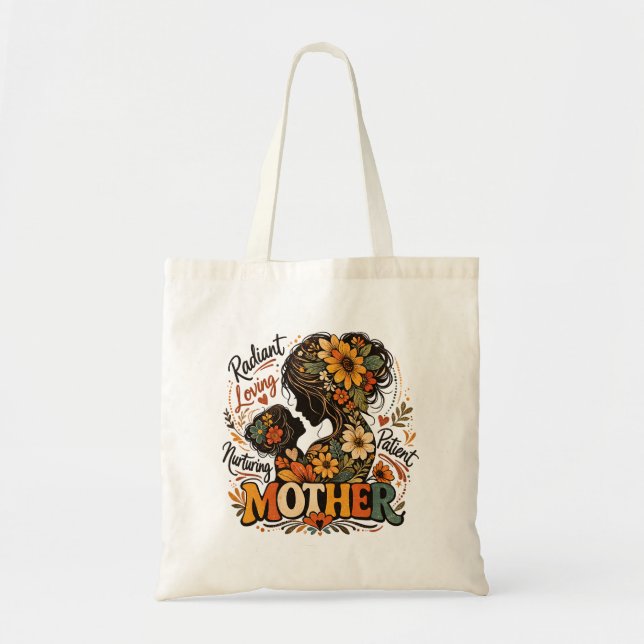 Bolsa Tote Dia da Mãe Radiante Amorosa e Cuidadosa (Frente)