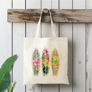 Bolsa Tote Dia da Praia do Surfboard Floral