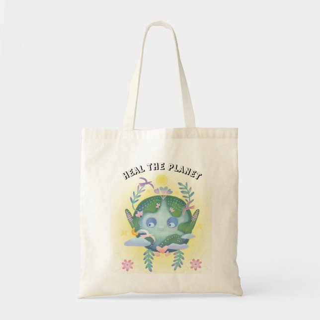 Bolsa Tote dia da terra planeta fofo (Frente)