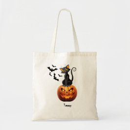 Bolsa Tote Dia das Bruxas de Gato Negro Spooky