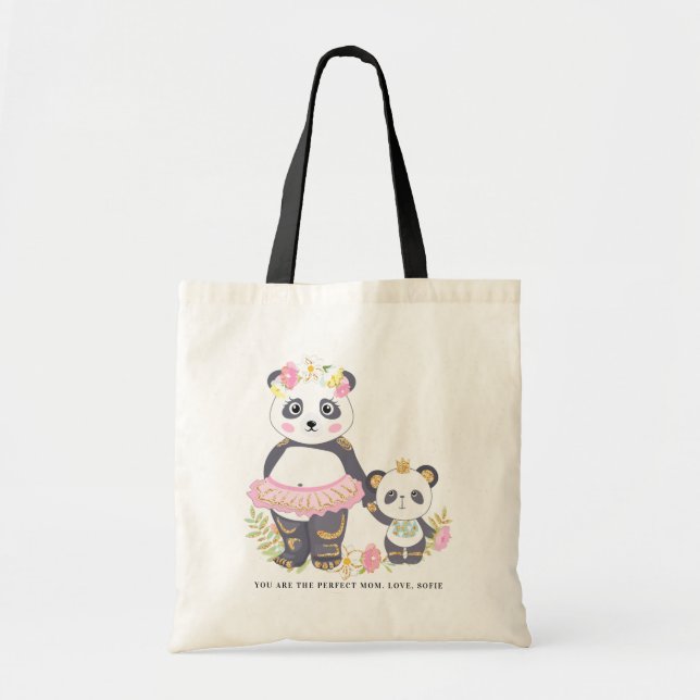 Bolsa Tote Dia das mães floral bonito das pandas da mãe & da (Frente)
