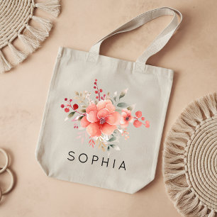 Bolsa Tote Dia das Mães   Nome de Dama de Honra Floral em Aqu