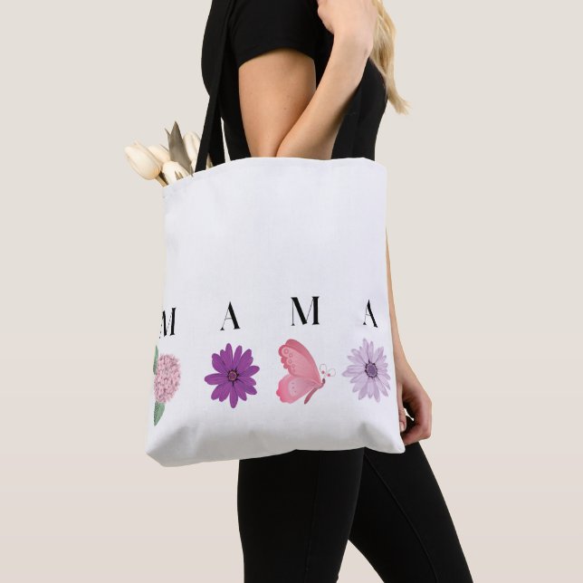 Bolsa Tote Dia das Mães Presente com Borboletas e Flor (Close Up)