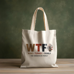 Bolsa Tote Dia de Ação de Graças Família Peru Vinho WTF Engra