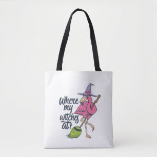 Bolsa Tote Dia de as Bruxas engraçado Flamingo Rosa Onde Min