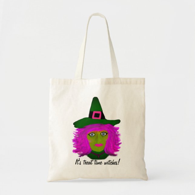 Bolsa Tote Dia de as Bruxas engraçado Pink Hair Witch Budget (Frente)