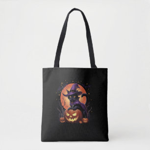 Bolsa Tote Dia de as Bruxas engraçado Preto Gato Pumpkin Cost