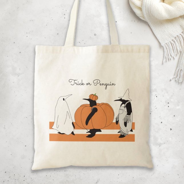 Bolsa Tote Dia de as Bruxas engraçado Pumpkin Penguin de Cart (Criador carregado)