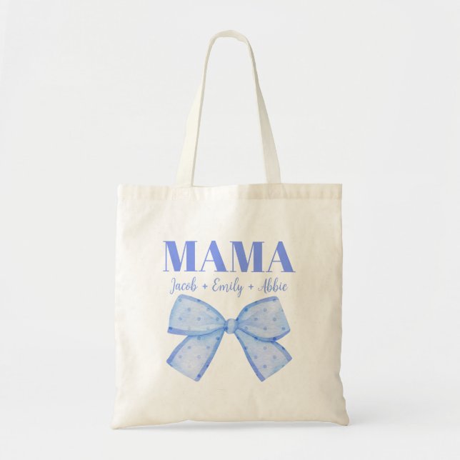 Bolsa Tote Dia de as mães da mamãe Coquette Azul com Nomes de (Frente)