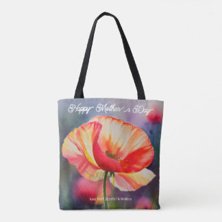 Bolsa Tote Dia de as mães de Pintura Botânica da Flor Poppy