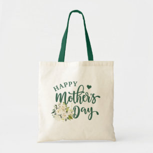 Bolsa Tote Dia de as mães Feliz Floral Branco Verde