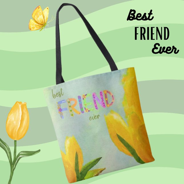 Bolsa Tote Dia de as mães Feliz, Melhor Amigo, Tulipas Amarel (Criador carregado)