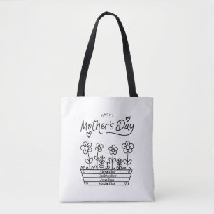 Bolsa Tote Dia de as mães Feliz Personalizar Nomes de Preto M
