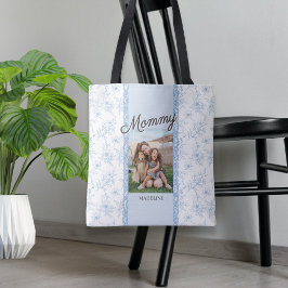 Bolsa Tote Dia de as mães Floral Mamãe de Foto Azul