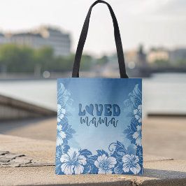 Bolsa Tote Dia de as mães "Mamã Amada", Flor Tropical Azul