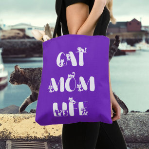 Bolsa Tote Dia de as mães Roxo Moderno Cat Mãe Vida Bonita