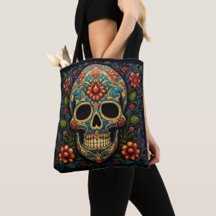 Bolsa Tote Dia de los Muertos - Crânio Decorativo Bag