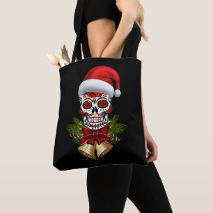 Bolsa Tote Dia De Natal Do Chapéu De Papai Noel Do Crânio De