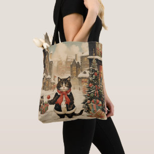 Bolsa Tote Dia de Neve do Gatinho de Natal