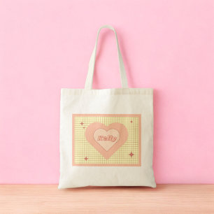 Bolsa Tote Dia de os namorados de Padrão Verificado com Coraç
