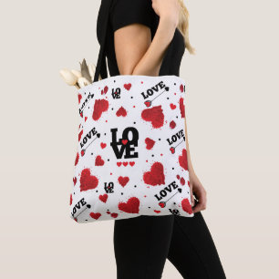 Bolsa Tote Dia de os namorados de padrões de corações verm