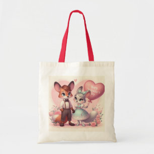Bolsa Tote Dia de os namorados de raposas de cartoon