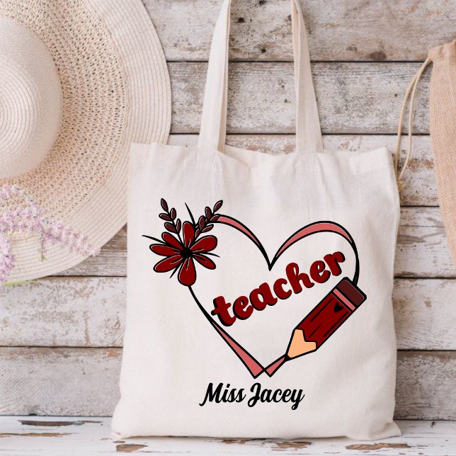 Bolsa Tote Dia de os namorados Personalizado de Professores d (Teacher Valentines Day Gift, Love Teacher, Valentines Day Teacher, Teacher Heart Reading tote bag)