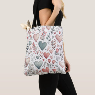Bolsa Tote Dia de os namorados Teal, Vermelho, Corações Rosa 