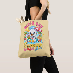 Bolsa Tote Dia de Praia Vibrações de Verão Pato Fofo Férias T
