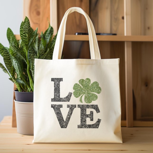 Bolsa Tote Dia de São Patrício AMOR com shamrock (Custom Tote Bag)