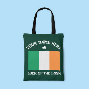 Bolsa Tote Dia de São Patrício Bandeira da Irlanda Nome Perso