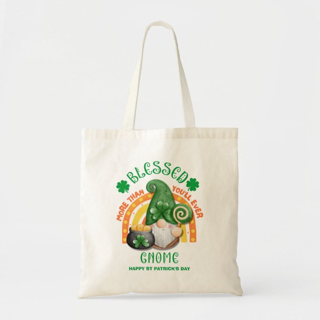 Bolsa Tote Dia de São Patrício BESSED Green Irish Gnomo (Frente)