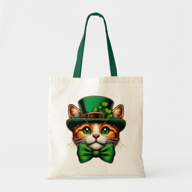 Bolsa Tote Dia de São Patrício, gato/gatinho (Frente)