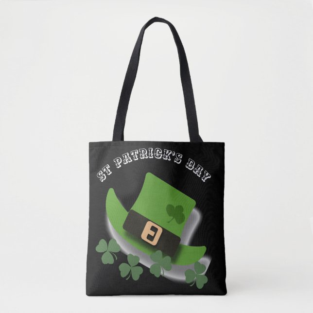 Bolsa Tote Dia de São Patrício Green Leprchaun Hat e Shamrock (Frente)